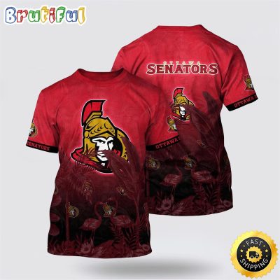NHL Ottawa Senators All Over Print T Shirt Tropical Flamingo Pattern Summer T Shirt