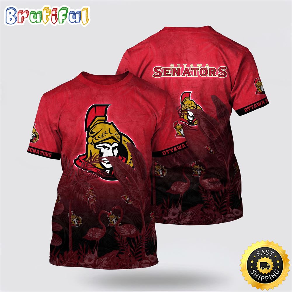 NHL Ottawa Senators All Over Print T Shirt Tropical Flamingo Pattern Summer T Shirt NHL Ottawa Senators All Over Print T Shirt Tropical Flamingo Pattern Summer T Shirt