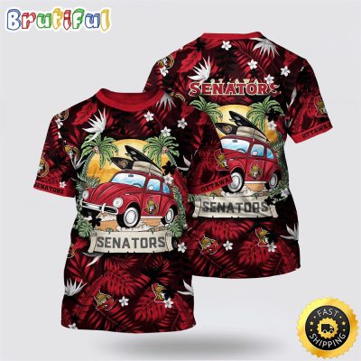 NHL Ottawa Senators All Over Print T Shirt Tropical Forest Motif Car Traveling Summer T Shirt