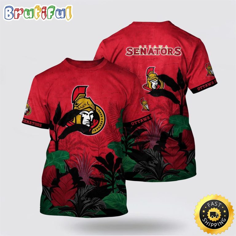 NHL Ottawa Senators All Over Print T Shirt Tropical Forest Motifs Summer T Shirt