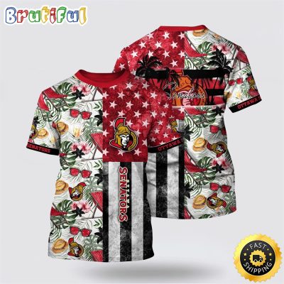 NHL Ottawa Senators All Over Print T Shirt Tropical Hat And Glasses Pattern Summer T Shirt