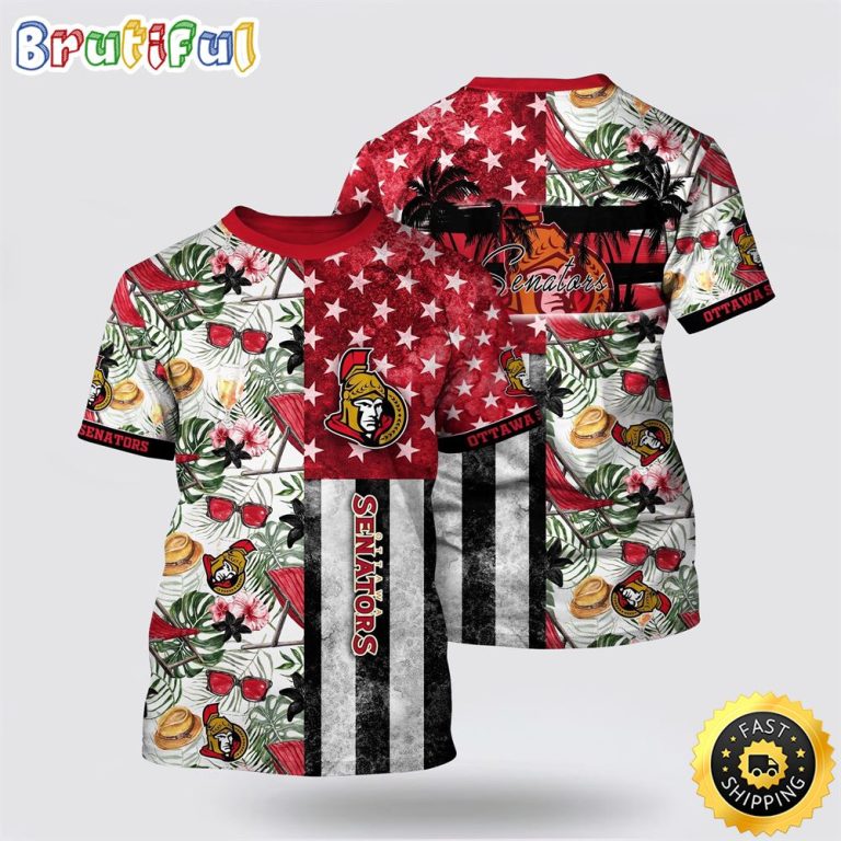 NHL Ottawa Senators All Over Print T Shirt Tropical Hat And Glasses Pattern Summer T Shirt