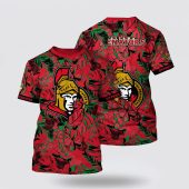 NHL Ottawa Senators All Over Print T Shirt Tropical Leaf Pattern Summer T Shirt