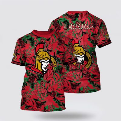 NHL Ottawa Senators All Over Print T Shirt Tropical Leaf Pattern Summer T Shirt