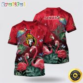 NHL Ottawa Senators All Over Print T Shirt Tropical Parrot And Flamingo Motifs Summer T Shirt