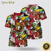 NHL Ottawa Senators All Over Print T Shirt Tropical Parrot Pattern Summer T Shirt