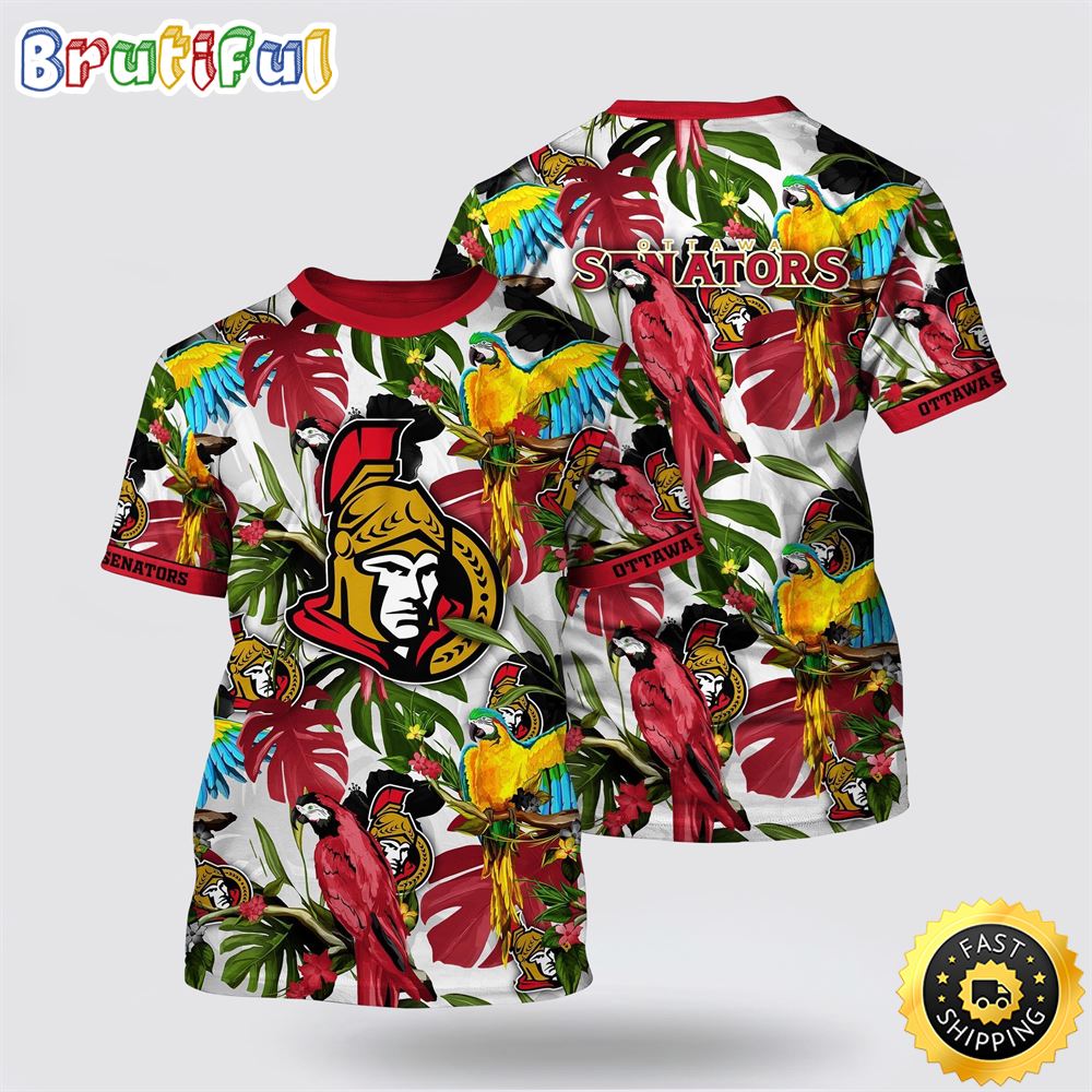 NHL Ottawa Senators All Over Print T Shirt Tropical Parrot Pattern Summer T Shirt NHL Ottawa Senators All Over Print T Shirt Tropical Parrot Pattern Summer T Shirt