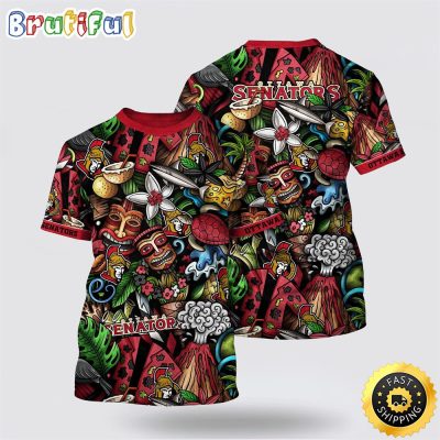 NHL Ottawa Senators All Over Print T Shirt Tropical Tiki Pattern Summer T Shirt