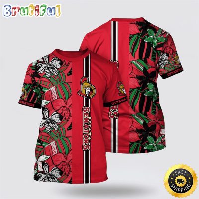 NHL Ottawa Senators All Over Print T Shirt Tropical Tropical Forest Floral Pattern Summer T Shirt