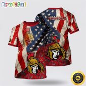 NHL Ottawa Senators All Over Print T Shirt With American Flag Pattern Summer T Shirt