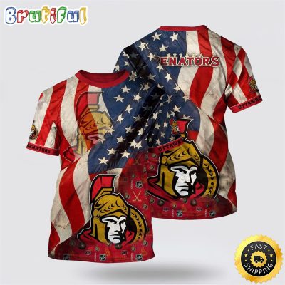 NHL Ottawa Senators All Over Print T Shirt With American Flag Pattern Summer T Shirt
