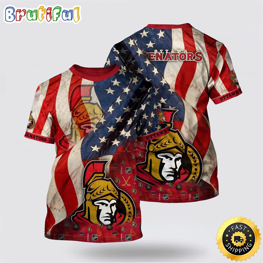 NHL Ottawa Senators All Over Print T Shirt With American Flag Pattern Summer T Shirt NHL Ottawa Senators All Over Print T Shirt With American Flag Pattern Summer T Shirt
