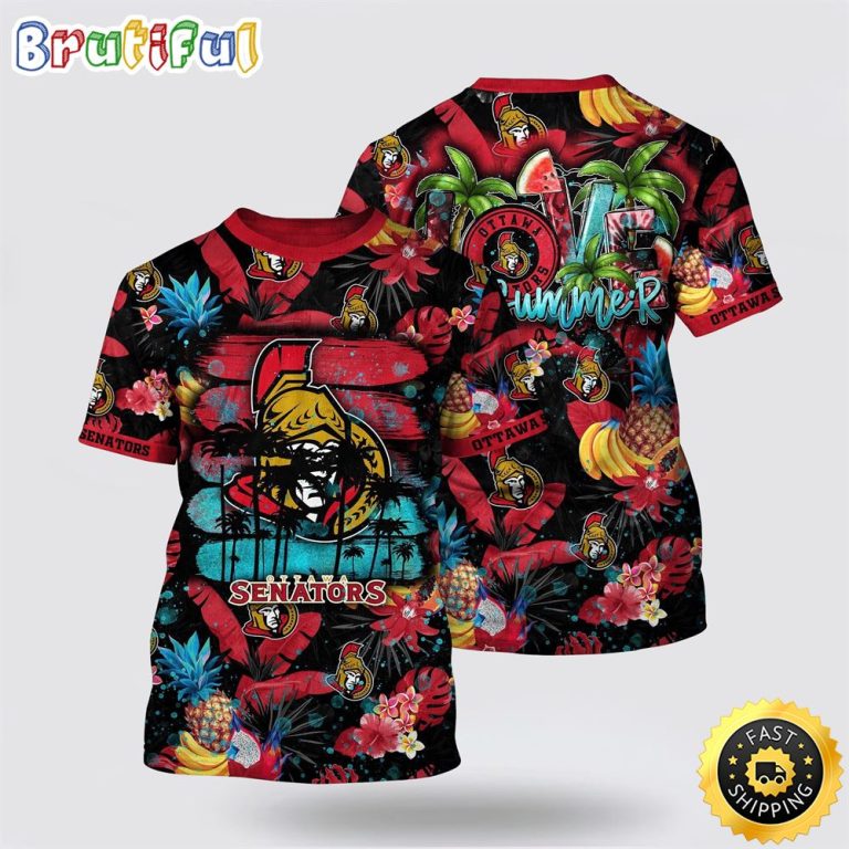 NHL Ottawa Senators All Over Print T Shirt With Tropical Fruits Summer T Shirt