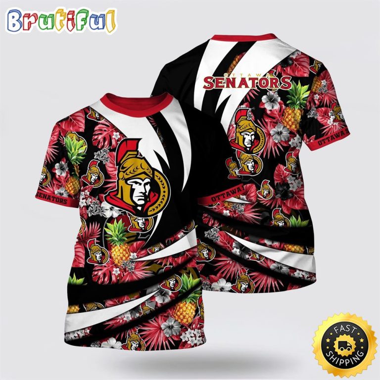 NHL Ottawa Senators All Over Print T Shirt With Tropical Pineapple Summer T Shirt