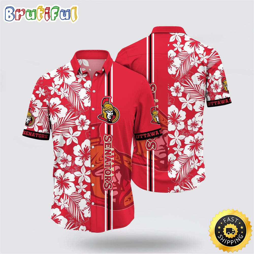 NHL Ottawa Senators Hawaiian Shirt Tropical Apricot Blossom Pattern Summer Hawaiian Shirt