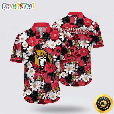 NHL Ottawa Senators Hawaiian Shirt Tropical Begonia Flower Pattern Summer Hawaiian Shirt