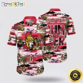 NHL Ottawa Senators Hawaiian Shirt Tropical Desert Island Motif Summer Hawaiian Shirt