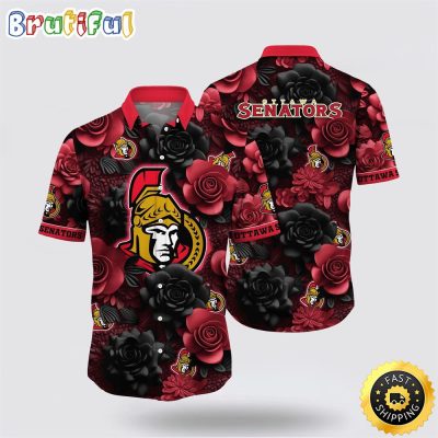 NHL Ottawa Senators Hawaiian Shirt Tropical Rose Pattern Summer Hawaiian Shirt