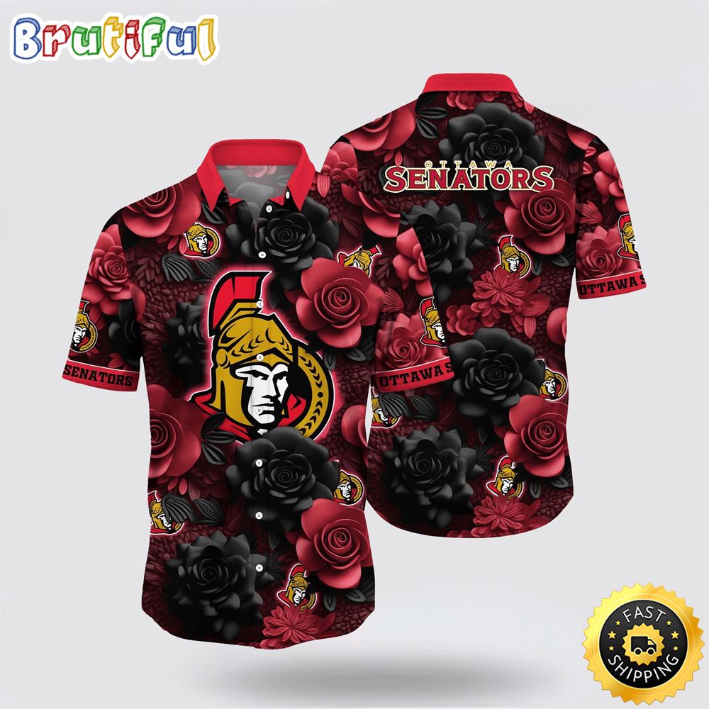 NHL Ottawa Senators Hawaiian Shirt Tropical Rose Pattern Summer Hawaiian Shirt