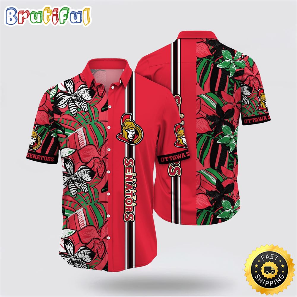 NHL Ottawa Senators Hawaiian Shirt Tropical Tropical Forest Floral Pattern Summer Hawaiian Shirt