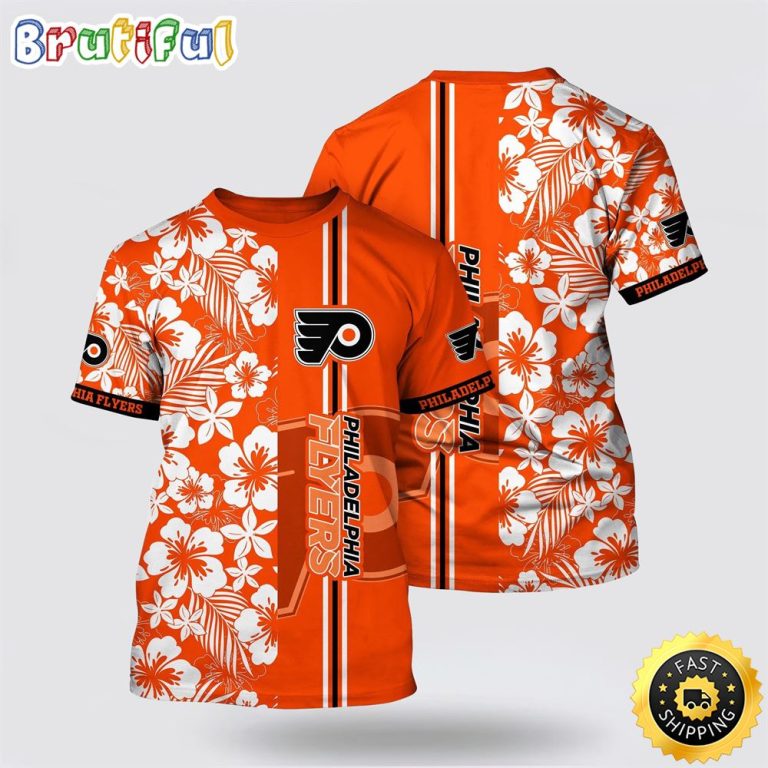 NHL Philadelphia Flyers All Over Print T Shirt Tropical Apricot Blossom Pattern Summer T Shirt