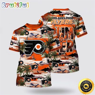 NHL Philadelphia Flyers All Over Print T Shirt Tropical Desert Island Motif Summer T Shirt