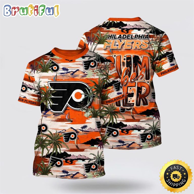 NHL Philadelphia Flyers All Over Print T Shirt Tropical Desert Island Motif Summer T Shirt