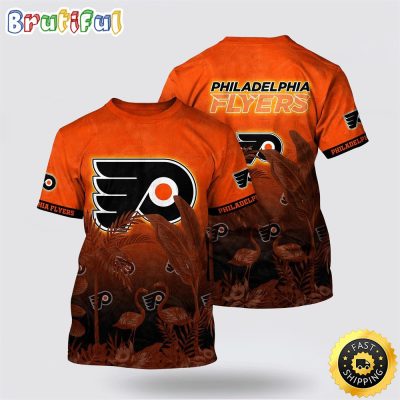 NHL Philadelphia Flyers All Over Print T Shirt Tropical Flamingo Pattern Summer T Shirt