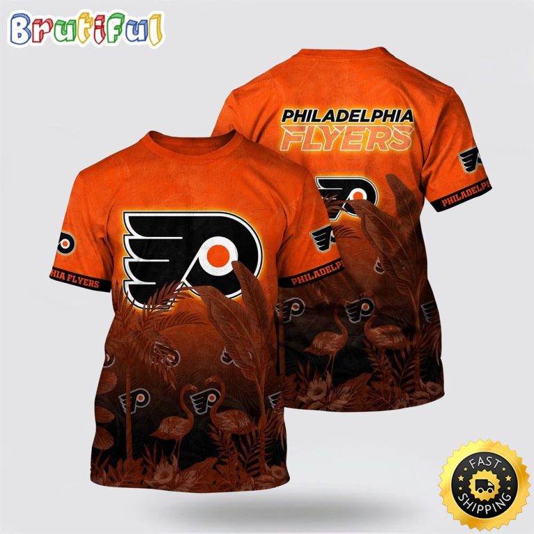 NHL Philadelphia Flyers All Over Print T Shirt Tropical Flamingo Pattern Summer T Shirt