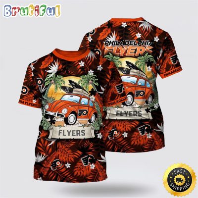 NHL Philadelphia Flyers All Over Print T Shirt Tropical Forest Motif Car Traveling Summer T Shirt