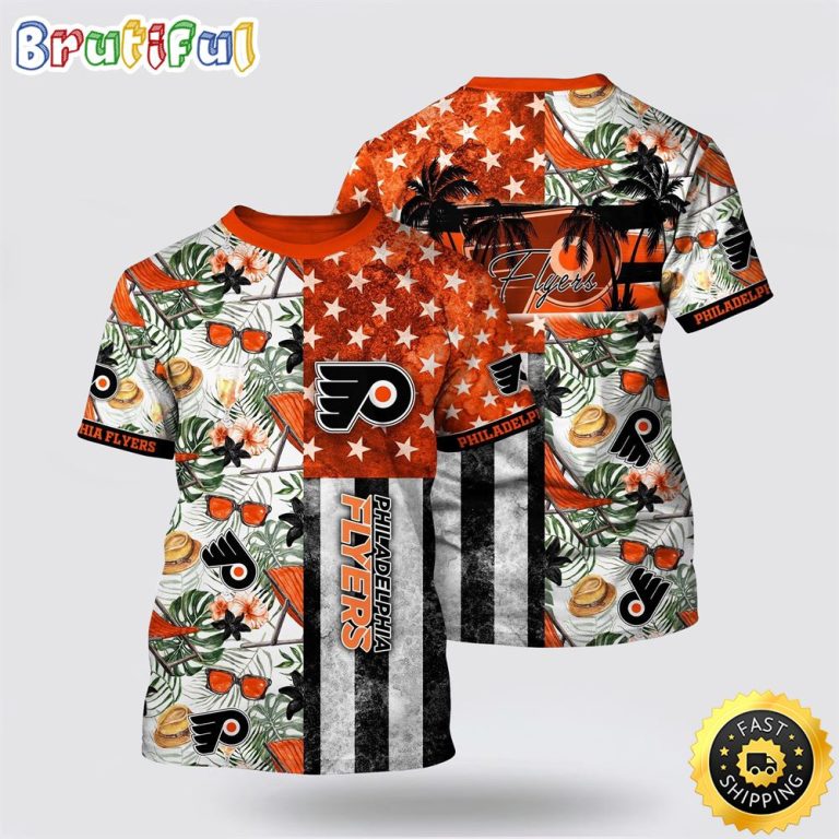 NHL Philadelphia Flyers All Over Print T Shirt Tropical Hat And Glasses Pattern Summer T Shirt