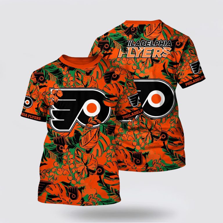 NHL Philadelphia Flyers All Over Print T Shirt Tropical Leaf Pattern Summer T Shirt