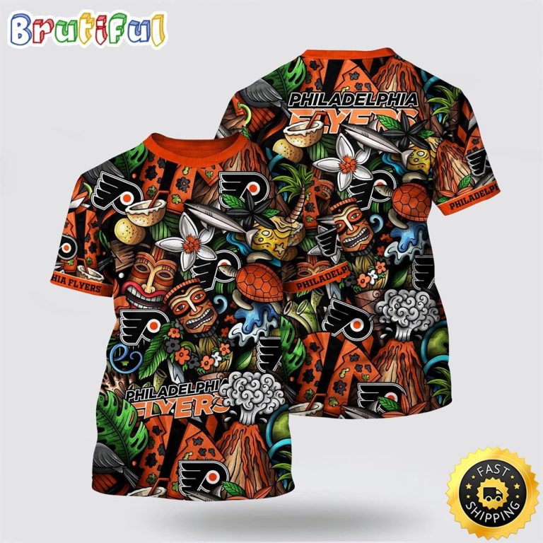 NHL Philadelphia Flyers All Over Print T Shirt Tropical Tiki Pattern Summer T Shirt