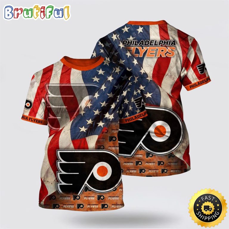 NHL Philadelphia Flyers All Over Print T Shirt With American Flag Pattern Summer T Shirt