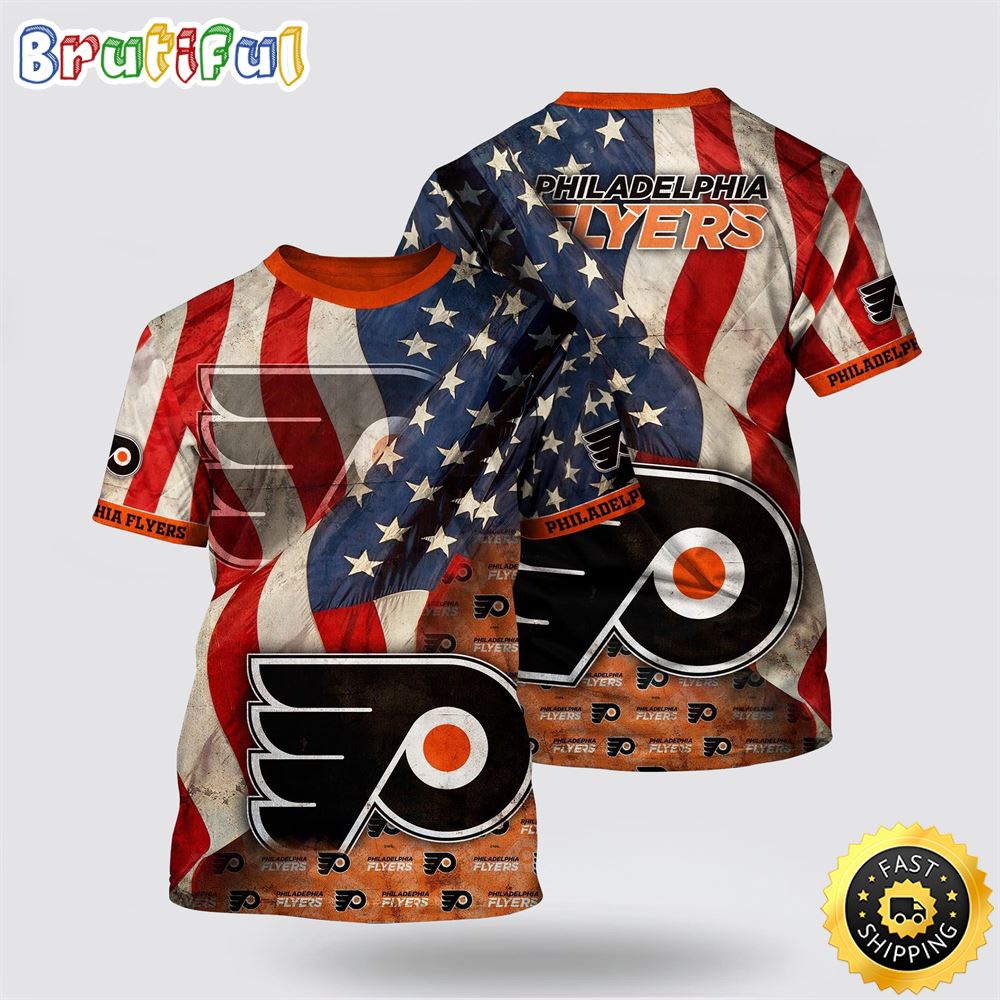 NHL Philadelphia Flyers All Over Print T Shirt With American Flag Pattern Summer T Shirt NHL Philadelphia Flyers All Over Print T Shirt With American Flag Pattern Summer T Shirt