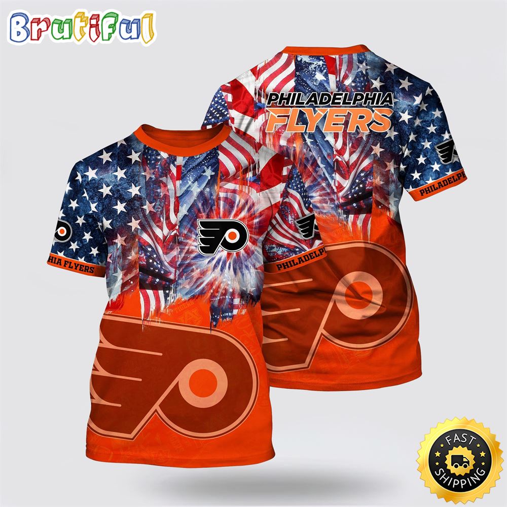 NHL Philadelphia Flyers All Over Print T Shirt With American Independence Day Pattern Summer T Shirt NHL Philadelphia Flyers All Over Print T Shirt With American Independence Day Pattern Summer T Shirt