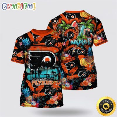 NHL Philadelphia Flyers All Over Print T Shirt With Tropical Fruits Summer T Shirt