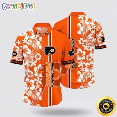 NHL Philadelphia Flyers Hawaiian Shirt Tropical Apricot Blossom Pattern Summer Hawaiian Shirt