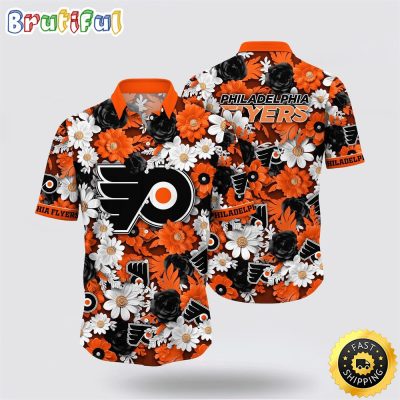 NHL Philadelphia Flyers Hawaiian Shirt Tropical Begonia Flower Pattern Summer Hawaiian Shirt