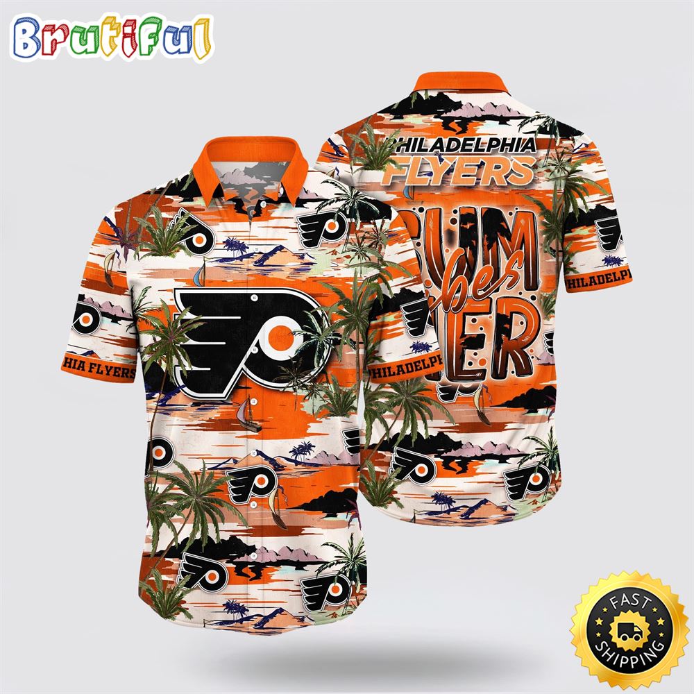 NHL Philadelphia Flyers Hawaiian Shirt Tropical Desert Island Motif Summer Hawaiian Shirt