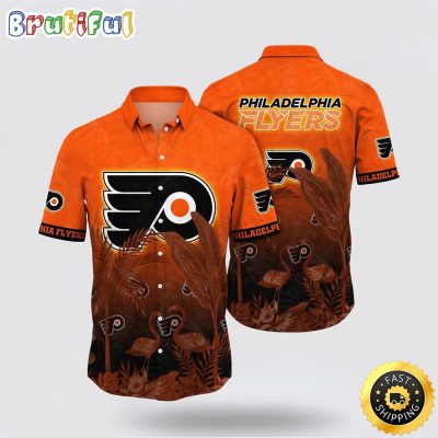 NHL Philadelphia Flyers Hawaiian Shirt Tropical Flamingo Pattern Summer Hawaiian Shirt