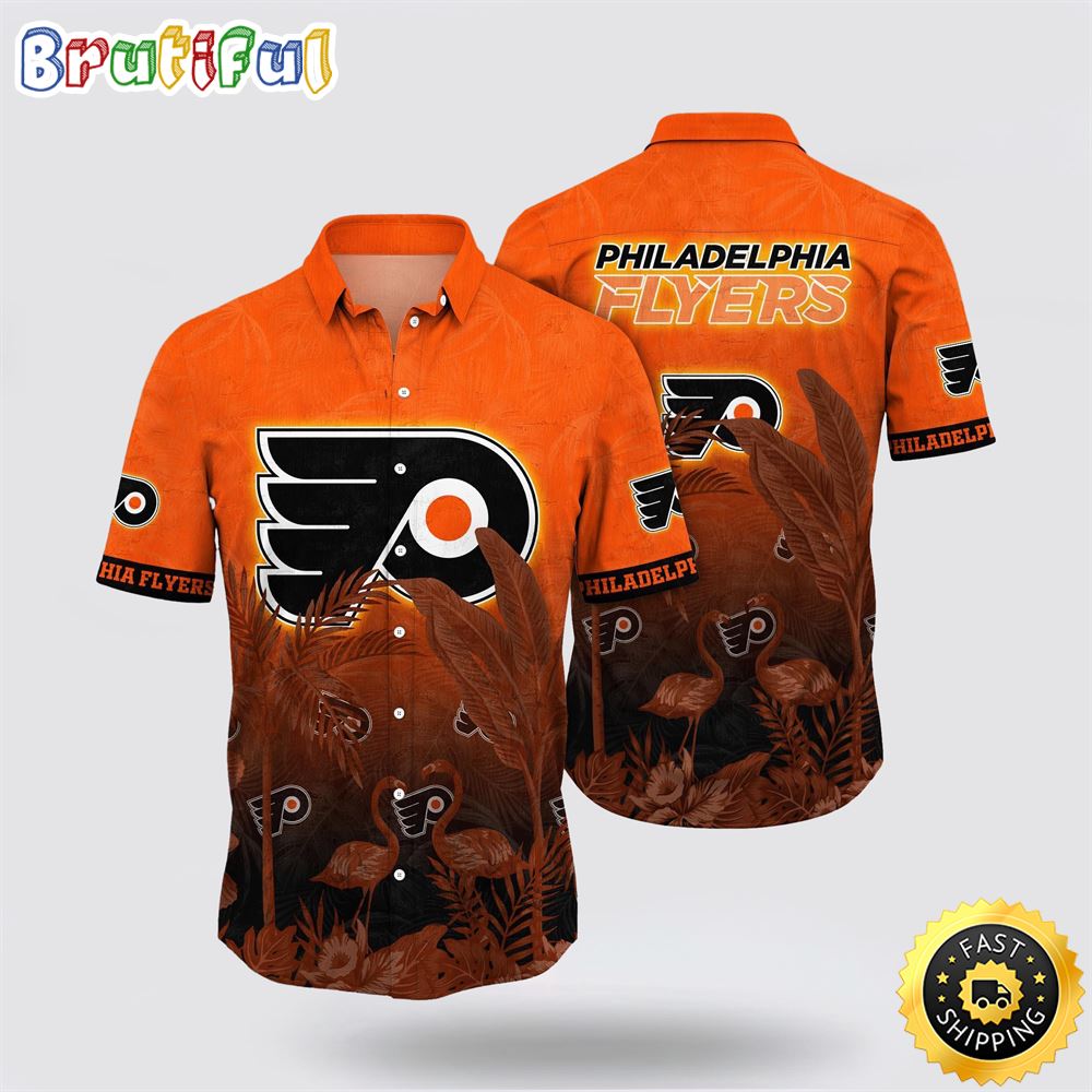 NHL Philadelphia Flyers Hawaiian Shirt Tropical Flamingo Pattern Summer Hawaiian Shirt