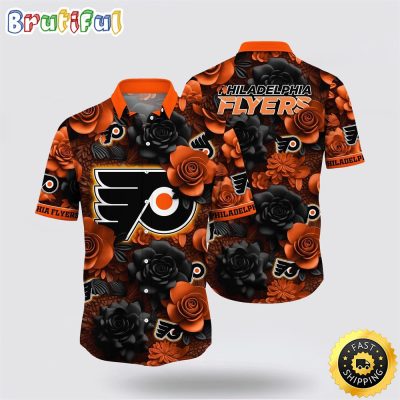 NHL Philadelphia Flyers Hawaiian Shirt Tropical Rose Pattern Summer Hawaiian Shirt
