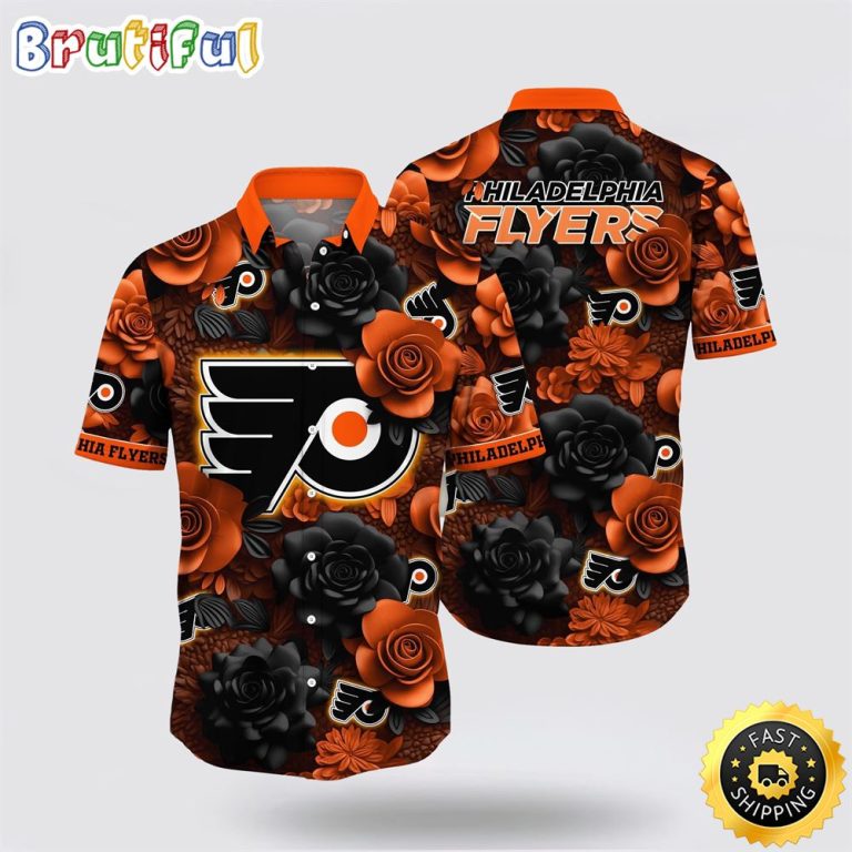 NHL Philadelphia Flyers Hawaiian Shirt Tropical Rose Pattern Summer Hawaiian Shirt