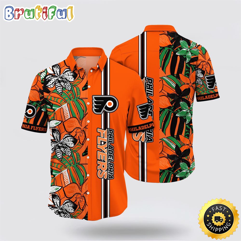 NHL Philadelphia Flyers Hawaiian Shirt Tropical Tropical Forest Floral Pattern Summer Hawaiian Shirt