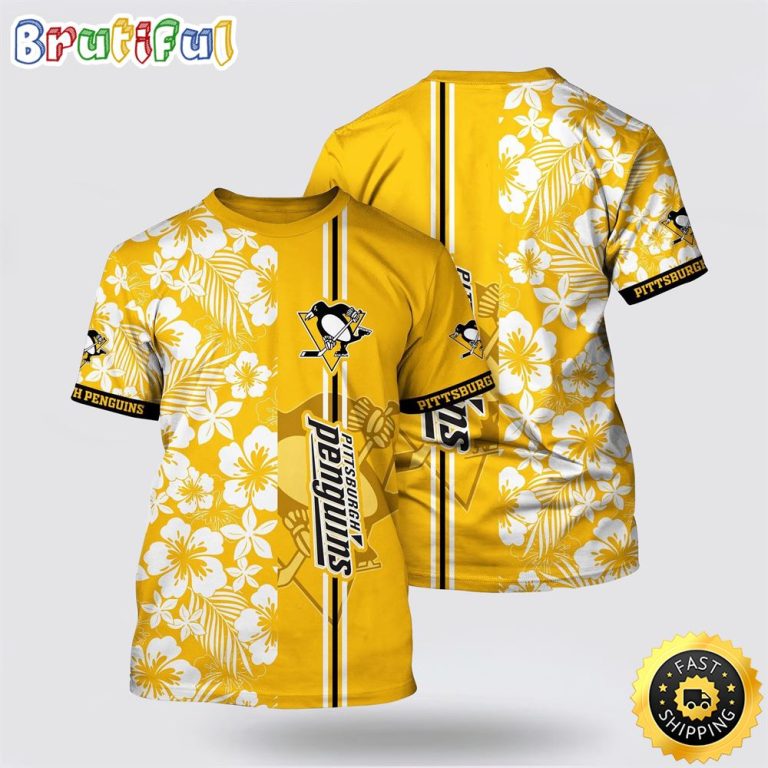 NHL Pittsburgh Penguins All Over Print T Shirt Tropical Apricot Blossom Pattern Summer T Shirt