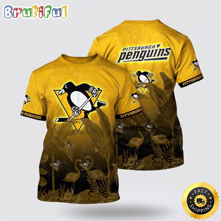 NHL Pittsburgh Penguins All Over Print T Shirt Tropical Flamingo Pattern Summer T Shirt
