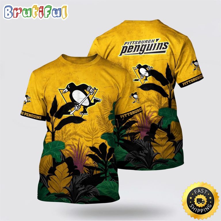 NHL Pittsburgh Penguins All Over Print T Shirt Tropical Forest Motifs Summer T Shirt