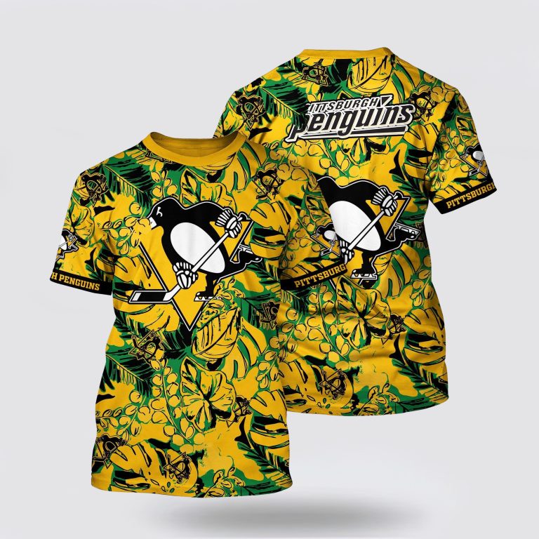 NHL Pittsburgh Penguins All Over Print T Shirt Tropical Leaf Pattern Summer T Shirt