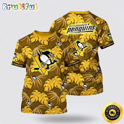 NHL Pittsburgh Penguins All Over Print T Shirt Tropical Motifs Summer T Shirt